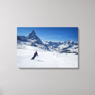 Skiing with Mt. Matterhorn in Zermatt, Switzerland Canvas Print