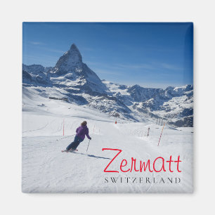 Skiing with Mt. Matterhorn in Zermatt, Switzerland Magnet