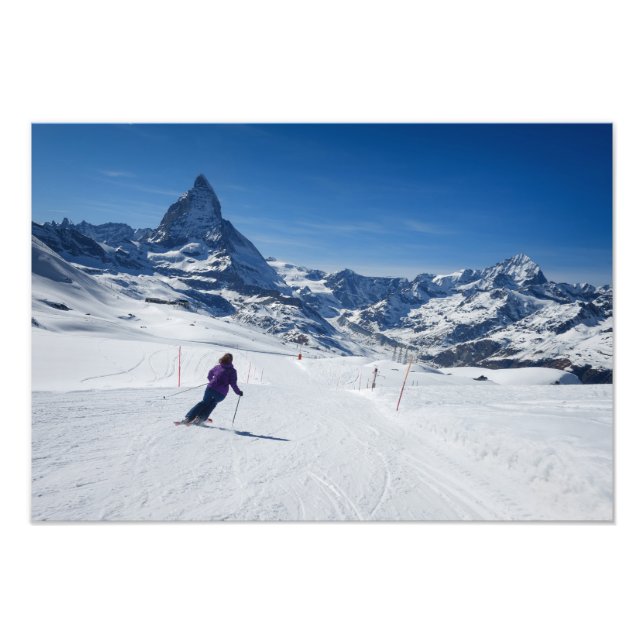 Skiing with Mt. Matterhorn in Zermatt, Switzerland Photo Print (Front)