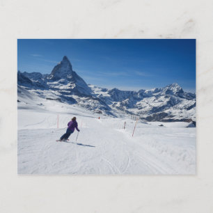 Skiing with Mt. Matterhorn in Zermatt, Switzerland Postcard