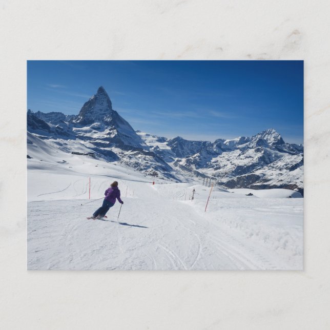 Skiing with Mt. Matterhorn in Zermatt, Switzerland Postcard (Front)