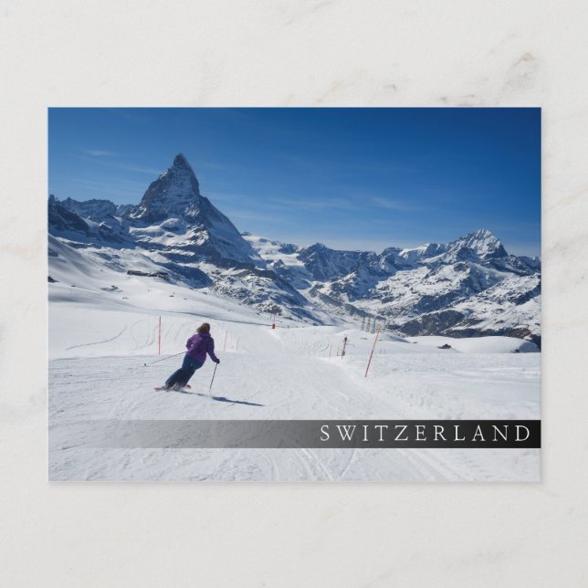 Skiing with Mt. Matterhorn in Zermatt, Switzerland Postcard (Front)