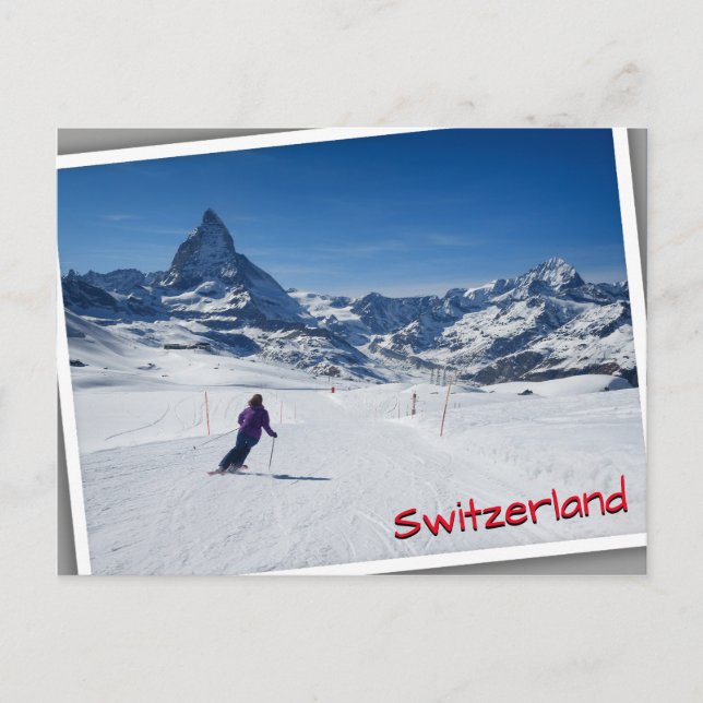Skiing with Mt. Matterhorn in Zermatt, Switzerland Postcard (Front)