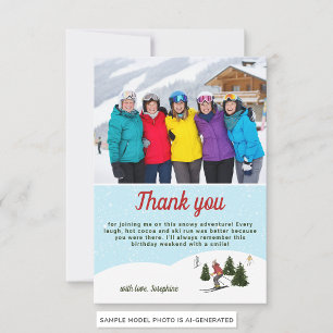 Skiing Women Ski Birthday Getaway Custom Photo Thank You Card