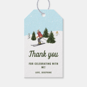 Skiing Women Winter Slopes Birthday Thank You Gift Tags