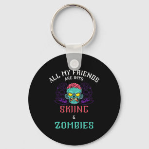 Skiing Zombie Friends Snow Mountain Slope Adventur Key Ring