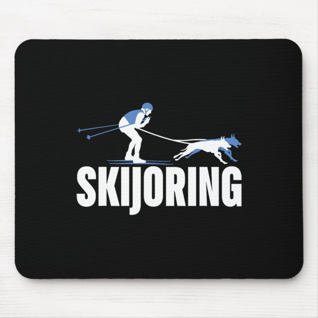 Skijoring Funny Dog Pulling Ski Driving Skiing Lov Mouse Mat (Front)