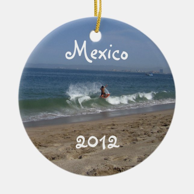 Skimboarder Success; Mexico Souvenir Ceramic Tree Decoration (Front)