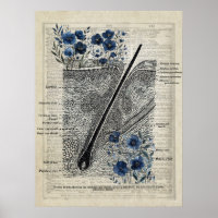 Skin Anatomy Blue Floral Vintage Dictionary Art de