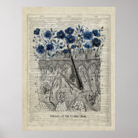 Skin Anatomy Blue Floral Vintage Dictionary Art