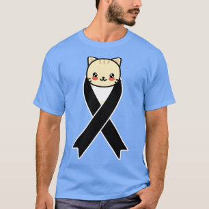 Skin Cancer Awareness Kawaii Cat Black Ribbon Gift T-Shirt
