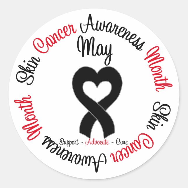 Skin Cancer Awareness Month Circular Heart Ribbon Classic Round Sticker (Front)