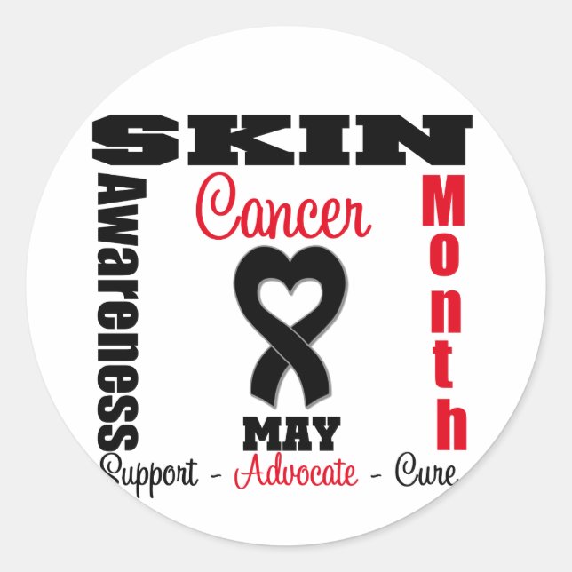 Skin Cancer Awareness Month Heart Ribbon Classic Round Sticker (Front)