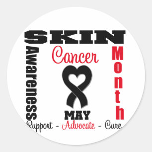 Skin Cancer Awareness Month Heart Ribbon Classic Round Sticker