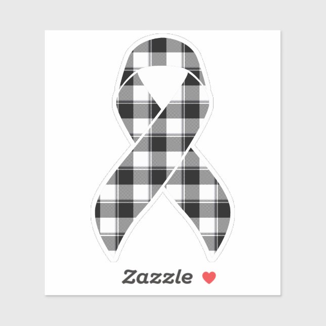 Skin Cancer Awareness Plaid Black Ribbon Sticker (Sheet)