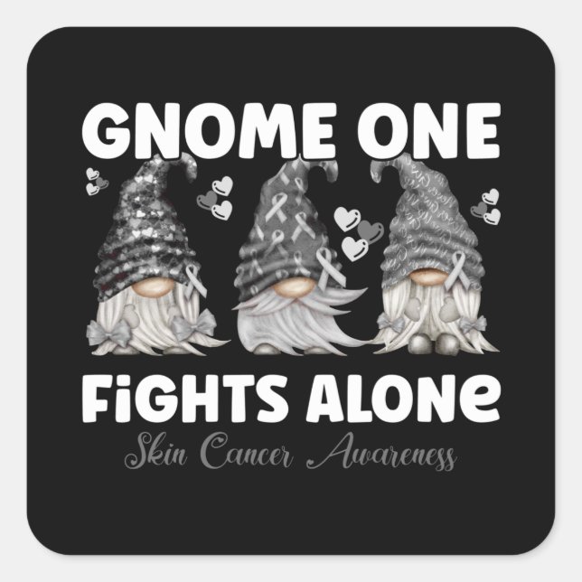 Skin Cancer Black Ribbon Gnome Dwarf Square Sticker (Front)