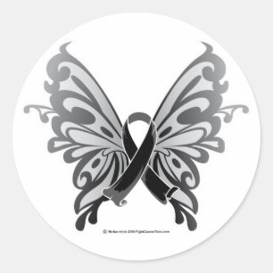 Skin Cancer Butterfly Ribbon Classic Round Sticker