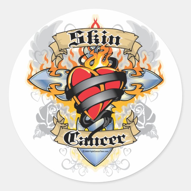 Skin Cancer Cross & Heart Classic Round Sticker (Front)