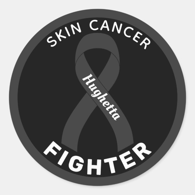 Skin Cancer Fighter Ribbon Black Round Sticker (Front)