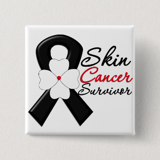 Skin Cancer Survivor Flower Ribbon 15 Cm Square Badge