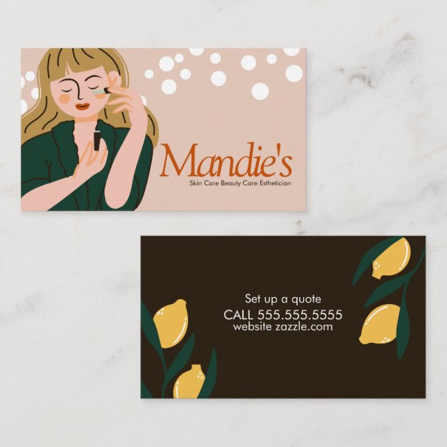 Skin Care Aesthetician Business Salon Lemon Business Card (Front/Back)