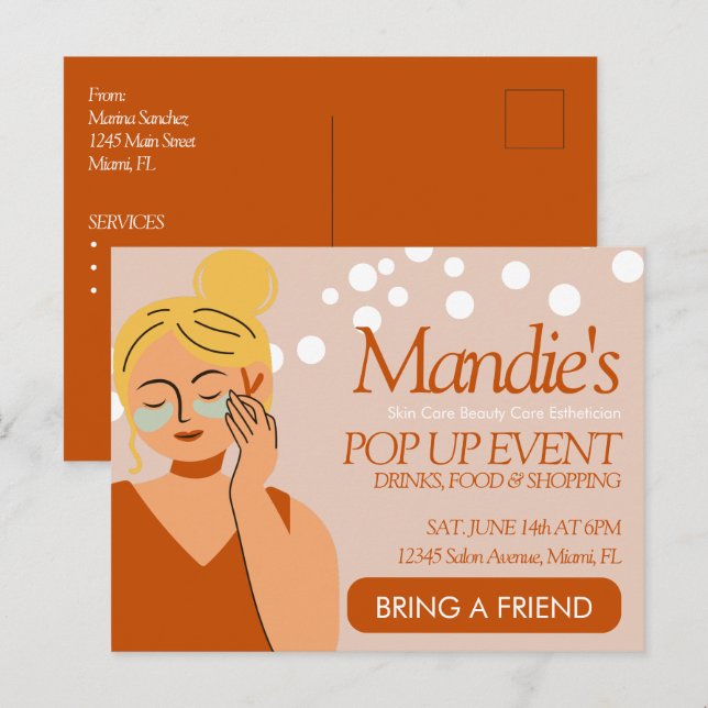 Skin Care Aesthetician Business Salon Pop Up Event Postcard (Front/Back)