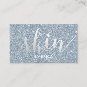 Skin Care Elegant Dusty Blue Glitter Aesthetician Business Card