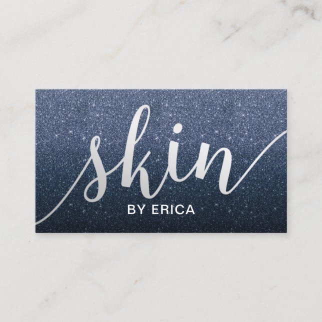 Skin Care Elegant Navy Blue Glitter Aesthetician Business Card (Front)