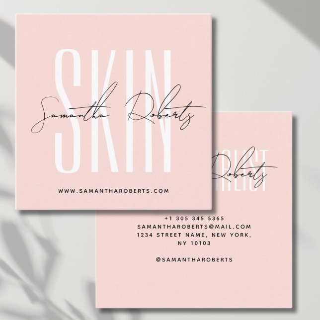 Skin care expert modern typography script blush  square business card (Creator Uploaded)
