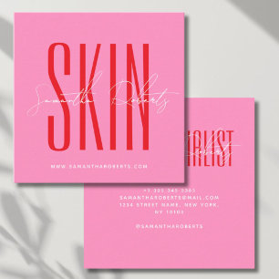 Skin care expert modern typography script pink square business card