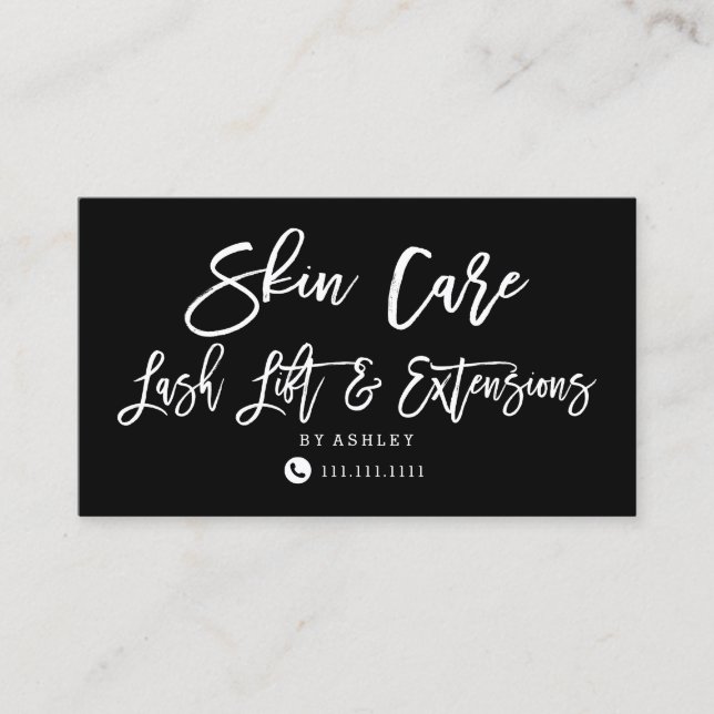Skin care lashes chic black loyalty business card (Front)