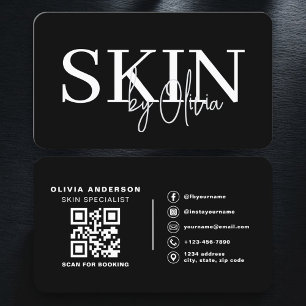 Skin Care QR Code  Black White Business Card