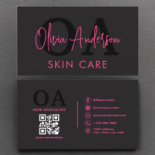 Skin Care QR Code Hot Pink Black Social Media Busi Business Card