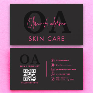 Skin Care QR Code Hot Pink Black Social Media Business Card