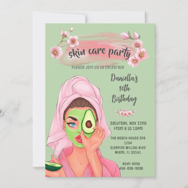 Skin Care Sage Green Spa Girl Birthday Invitation  (Front)