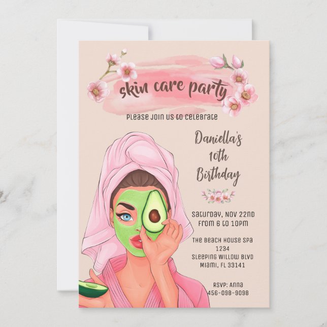 Skin Care Spa Girls Birthday Party Invitation  (Front)
