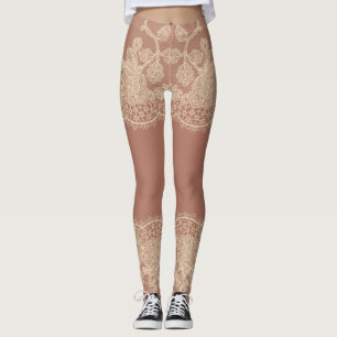 Skin Colour Sheer Lace Panty Effect Leggings