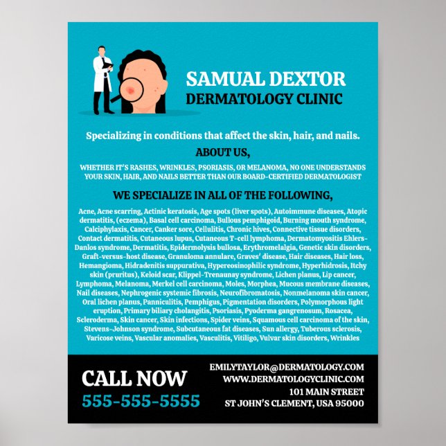 Skin Condition, Dermatologist, Dermatology Clinic Poster (Front)