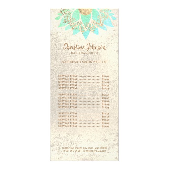 skincare aesthetician aqua lotus on faux gold foil rack card (Front)