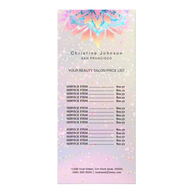 skincare aesthetician faux glitter price list rack card (Front)