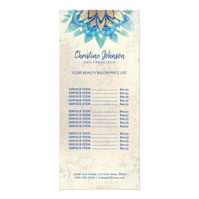 skincare aesthetician lotus price list rack card (Front)