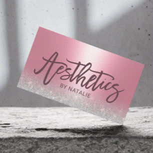 Skincare Aesthetician Pink & Silver Aesthetics Business Card