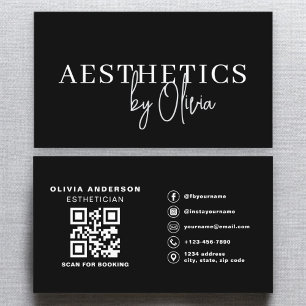 Skincare Aesthetician QR Code Black White Business Card