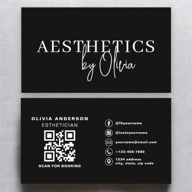 Skincare Aesthetician QR Code Black White Business Card (Creator Uploaded)