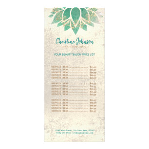skincare aesthetician teal lotus on faux foil rack card