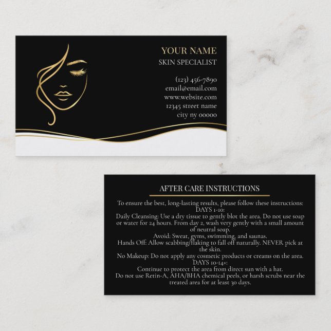 Skincare & Beauty After care Card (Front/Back)