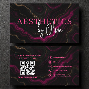 Skincare Esthetician QR Code Hot Pink Black Agate Business Card
