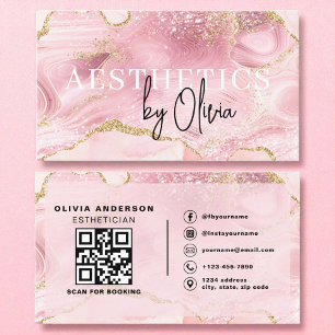 Skincare Esthetician QR Code Pink Agate Mable Business Card