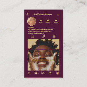 Skincare Instagram Photo Grid QR Code Burgundy  Business Card