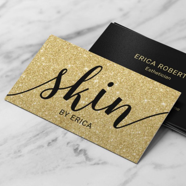 Skincare Modern Gold Glitter Skin Aesthetician Business Card (Creator Uploaded)
